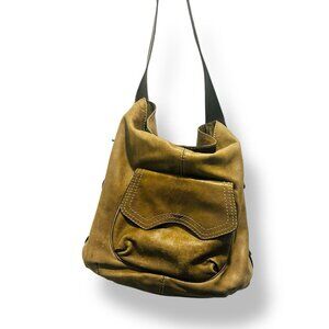 Italian Genuine Leather Shoulder Bag Tan Distressed Brown Strap Silver Hardware